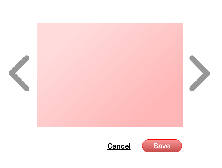 An square with next and previous buttons next to it and with a cancel link and a save button underneath