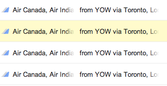 clipped listing of flights that fades at the end of each cell